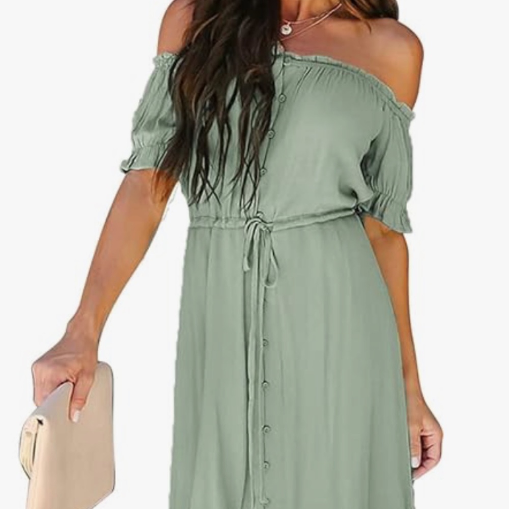 Happy Sailed Women Off Shoulder Casual Maxi Dresses Short Sleeve High Low Ruffle